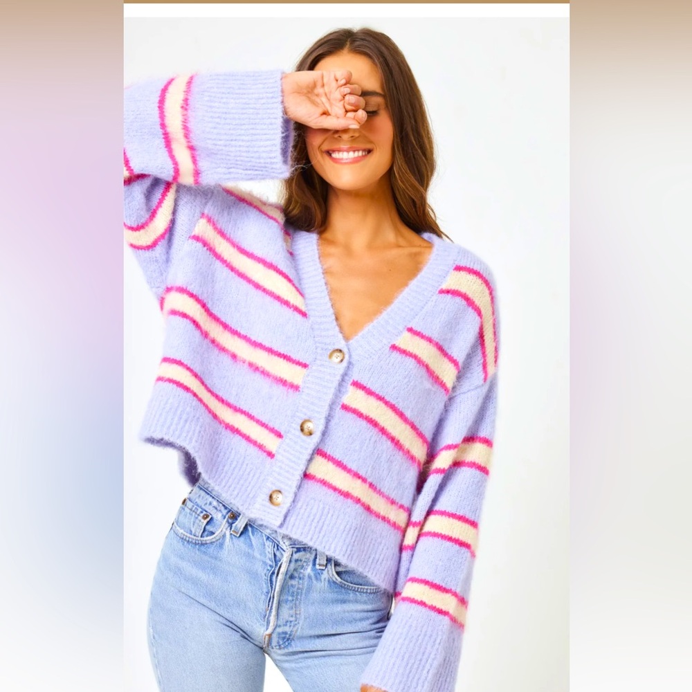 L'Space Montauk fuzzy Cardigan. Sandy dune stripe . New with tags